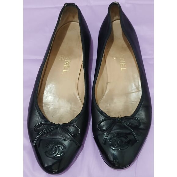 Vintage Chanel cc womens size 8 black ballet flats shoes 100% authentic - Picture 1 of 8